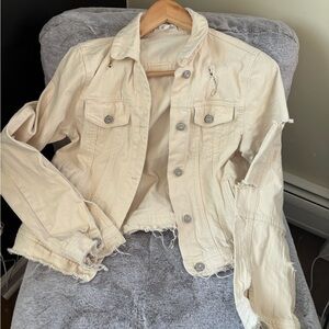 For The Republic Light Tan Distressed Jean Jacket